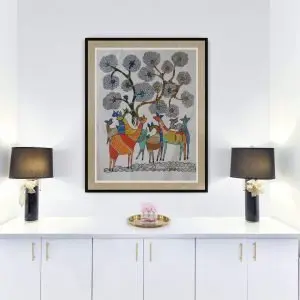 Deers under the tree- Gond Canvas Painting