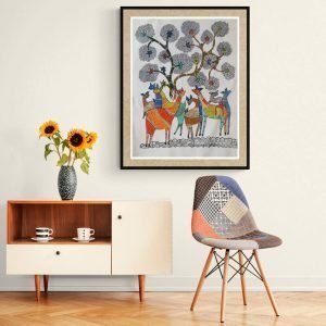 Deers under the tree- Gond Canvas Painting