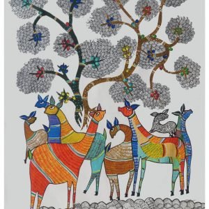 Deers under the tree- Gond Canvas Painting