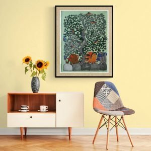 3 Elephants gond painting - Gond Canvas Painting