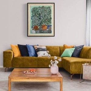 3 Elephants gond painting - Gond Canvas Painting