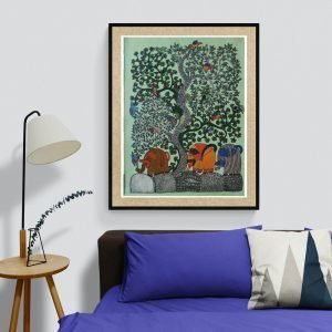 3 Elephants gond painting - Gond Canvas Painting