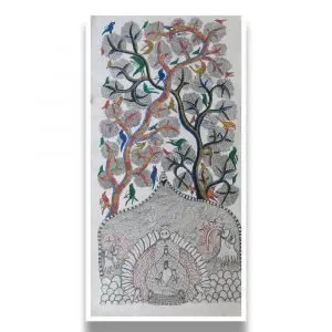 Peacocks and Birds Gond Painting - Gond Canvas Painting
