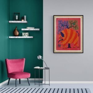 Red Elephant Gond Painting- Gond Canvas Painting