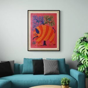 Red Elephant Gond Painting- Gond Canvas Painting