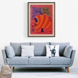 Red Elephant Gond Painting- Gond Canvas Painting