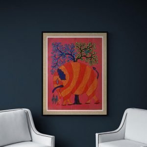 Red Elephant Gond Painting- Gond Canvas Painting