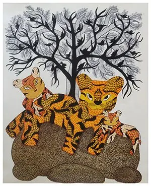 Tiger-and-2-cubs-thumnail Small size tribal painting