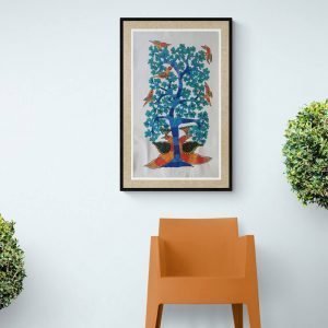 Two Peacocks under a tree - Gond Canvas Painting