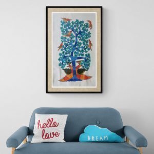 Two Peacocks under a tree - Gond Canvas Painting