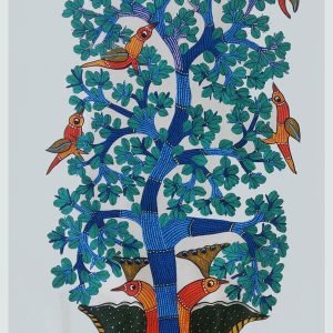 Two Peacocks under a tree - Gond Canvas Painting