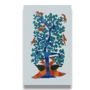 Two Peacocks- Gond Canvas Painting