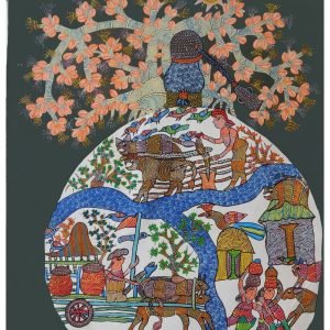 villagers-and-nature- Gond-Canvas-Painting
