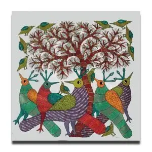 Brids Under Tree - Gond Canvas Painting
