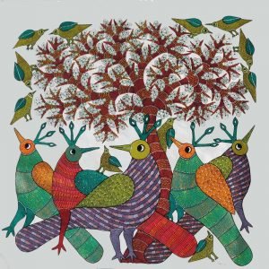 Brids Under Tree - Gond Canvas Painting