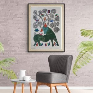 Deer Green - Gond Canvas Painting