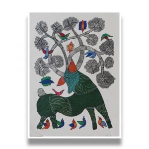 Deer Green - Gond Canvas Painting
