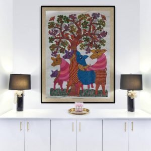 Deers Under the Tree - Gond Canvas Painting