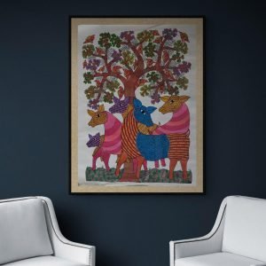Deers Under the Tree - Gond Canvas Painting