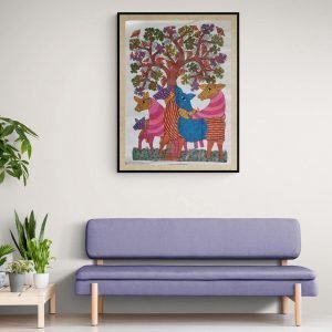 Deers Under the Tree - Gond Canvas Painting