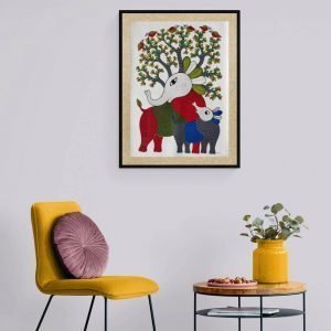 Elephant and Calf - Gond Canvas Painting