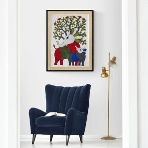 Elephant and Calf - Gond Canvas Painting