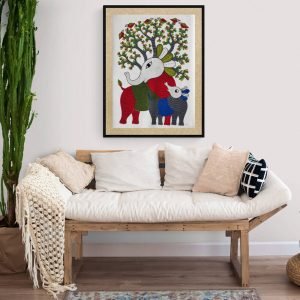 Elephant and Calf - Gond Canvas Painting