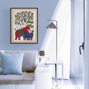 Elephant and Calf - Gond Canvas Painting