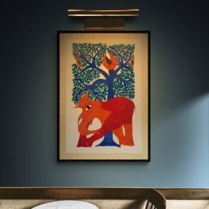 Elephant and Tree - Gond Canvas Painting