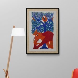Elephant and Tree - Gond Canvas Painting