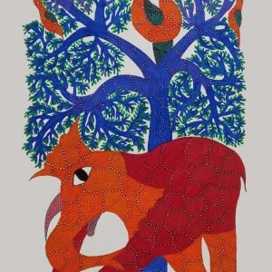 Elephant and Tree - Gond Canvas Painting
