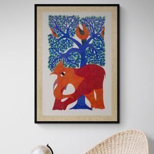 Elephant and Tree - Gond Canvas Painting