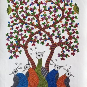 Five Birds Under the Tree - Gond Canvas Painting