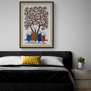 Five Birds Under the Tree - Gond Canvas Painting