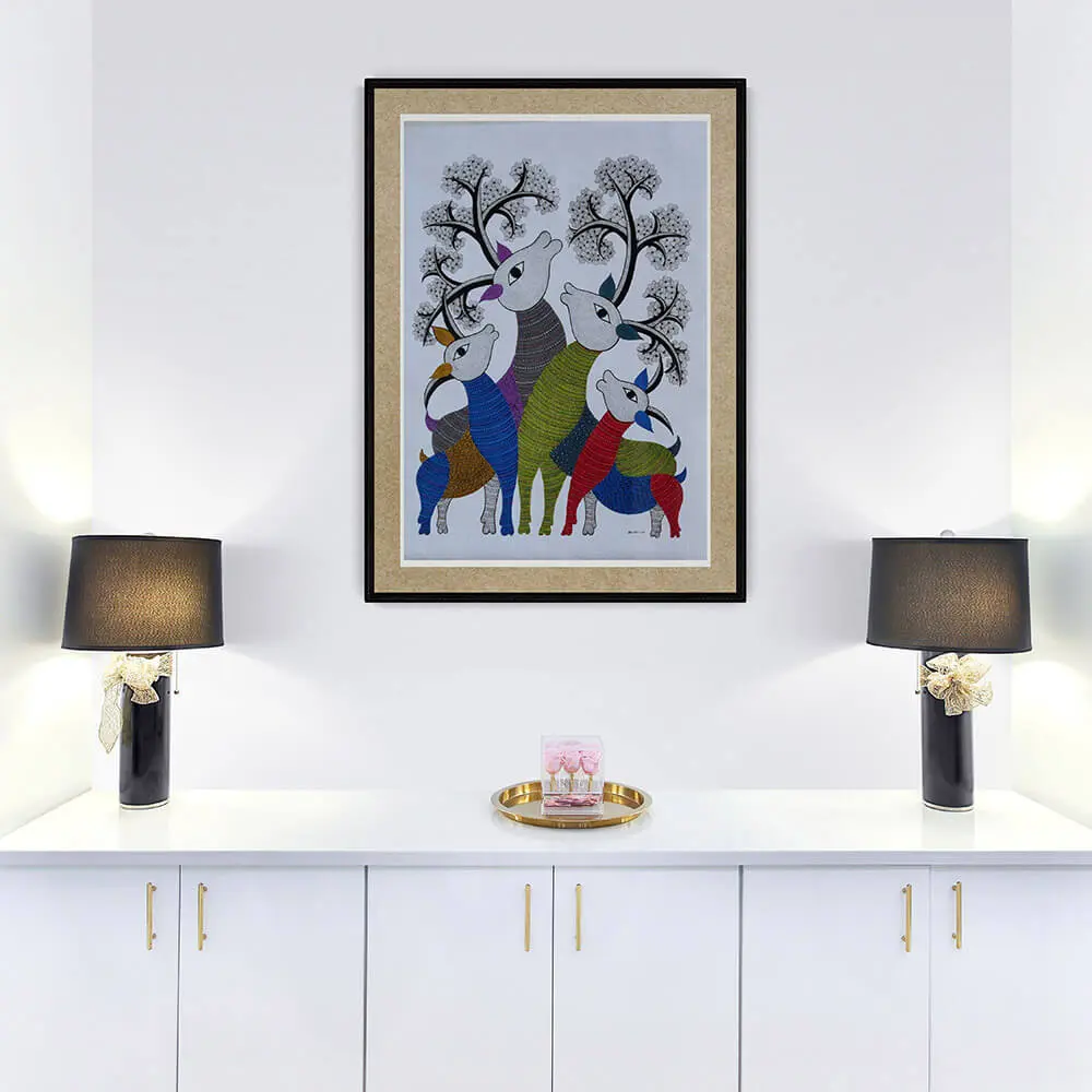 Group of Deer - Gond Canvas Painting