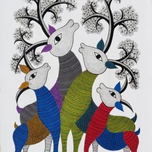 Group of Deer - Gond Canvas Painting