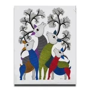 Group of Deer - Gond Canvas Painting