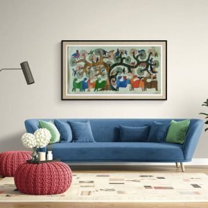 Group of Animals and Birds in Wild - Gond Canvas Painting