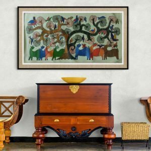 Group of Animals and Birds in Wild - Gond Canvas Painting