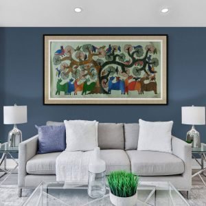 Group of Animals and Birds in Wild - Gond Canvas Painting