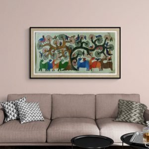 Group of Animals and Birds in Wild - Gond Canvas Painting