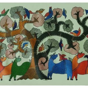 Group of Animals and Birds in Wild - Gond Canvas Painting