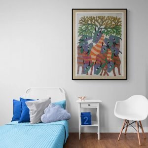 Group of Cows Under a Tree - Gond Canvas Painting