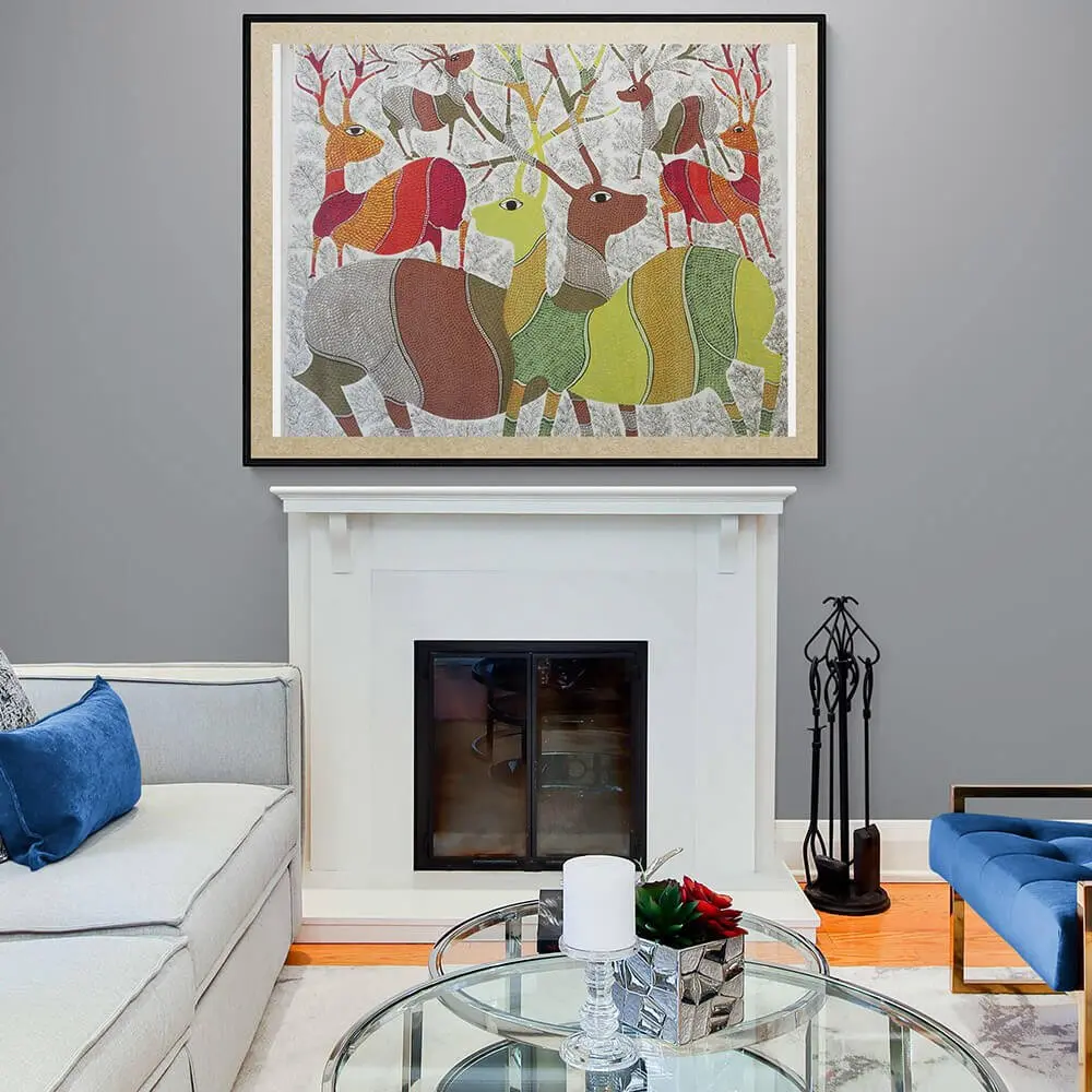 Group of Deer - Gond Canvas Painting