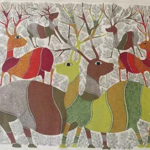 Group of Deer - Gond Canvas Painting