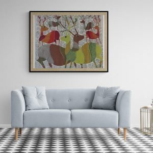 Group of Deer - Gond Canvas Painting