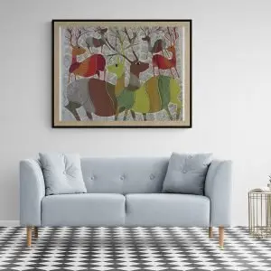 Group of Deer - Gond Canvas Painting