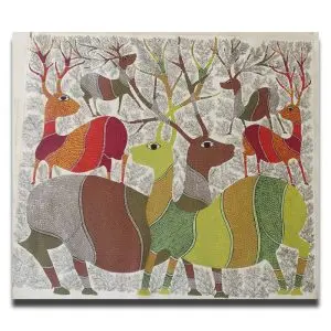 Group of Deer - Gond Canvas Painting