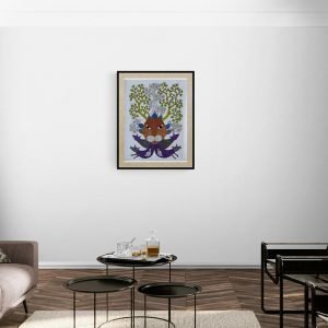 Lion Deer Trees - Gond Canvas Painting