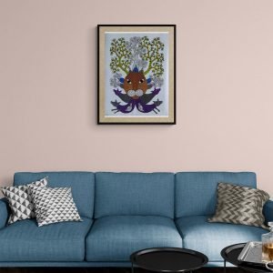 Lion Deer Trees - Gond Canvas Painting